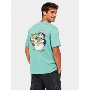 Zara Mens Green Ramen Graphic 100% Cotton T-Shirt Short Sleeve Crew Neck M NWOT